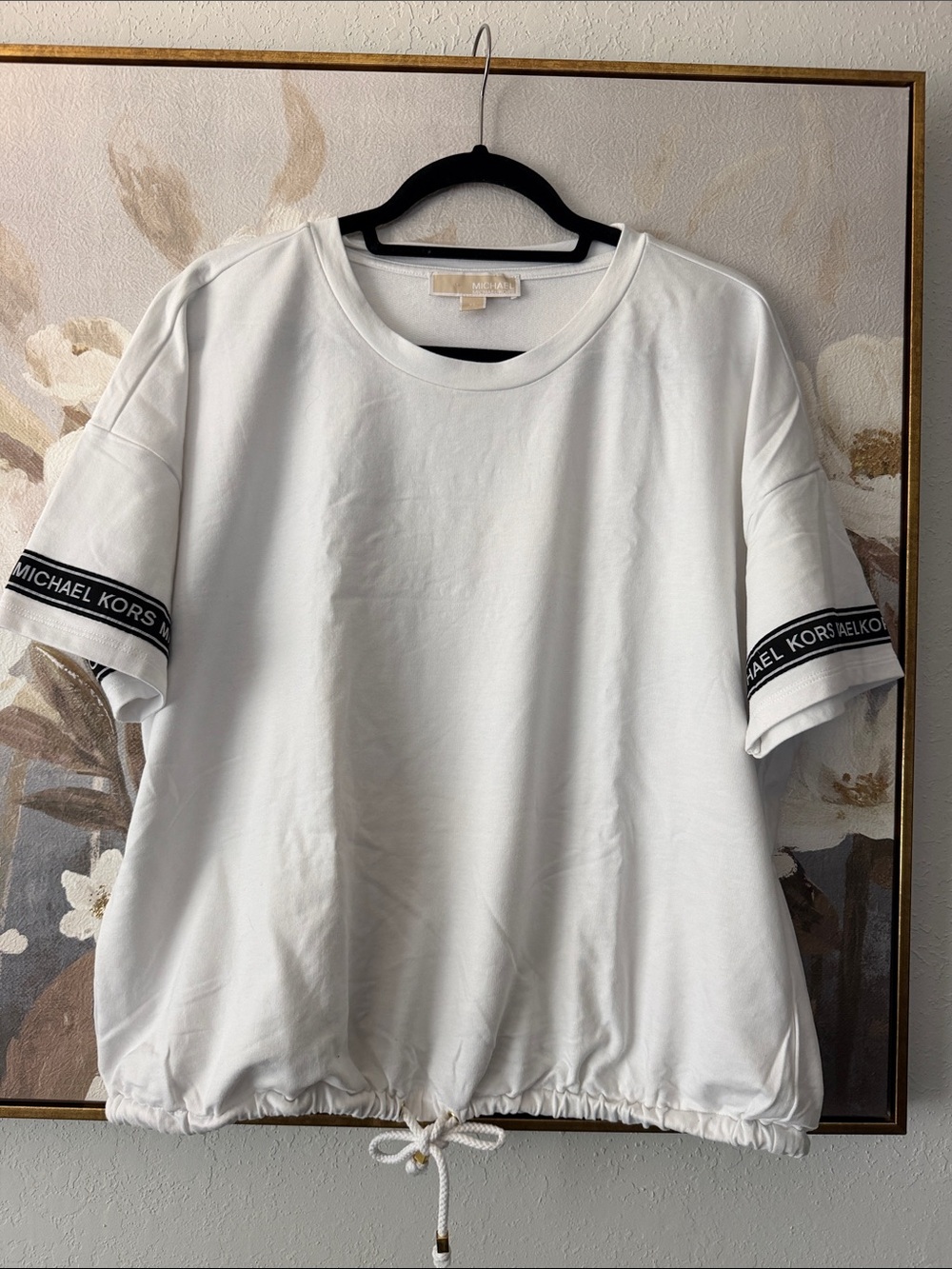 Michael Kors White Short Sleeve Tee with Black Logo Sleeve Trim